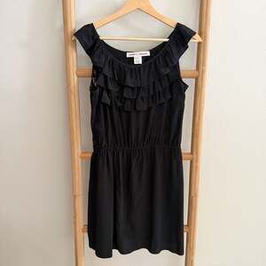 Amanda Uprichard Black 100% Silk Ruffle Lace Mini Dress Size Medium